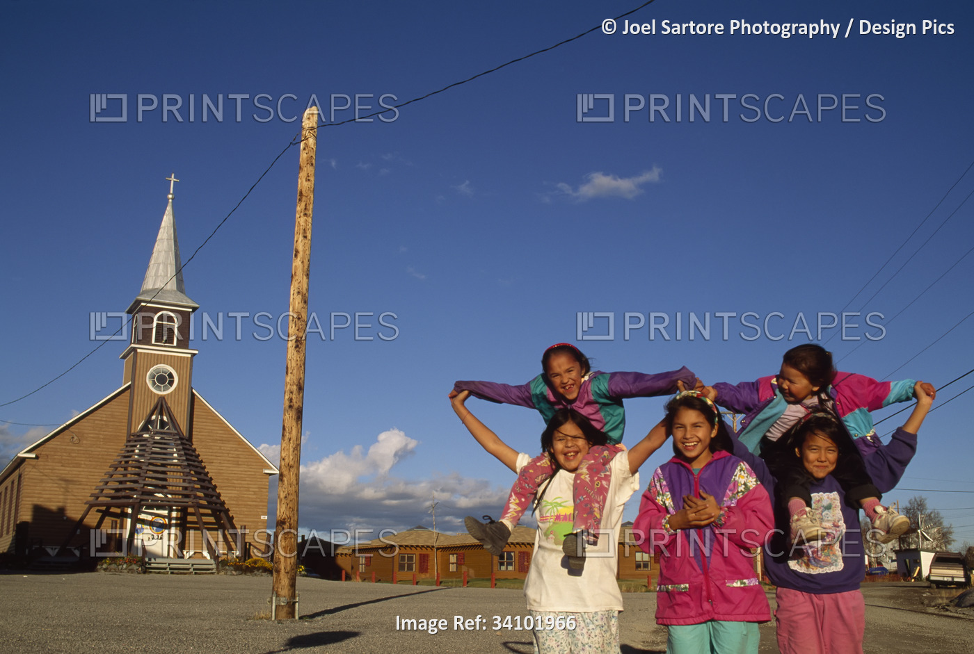 Group of native Dene children in front of their village church, near ...