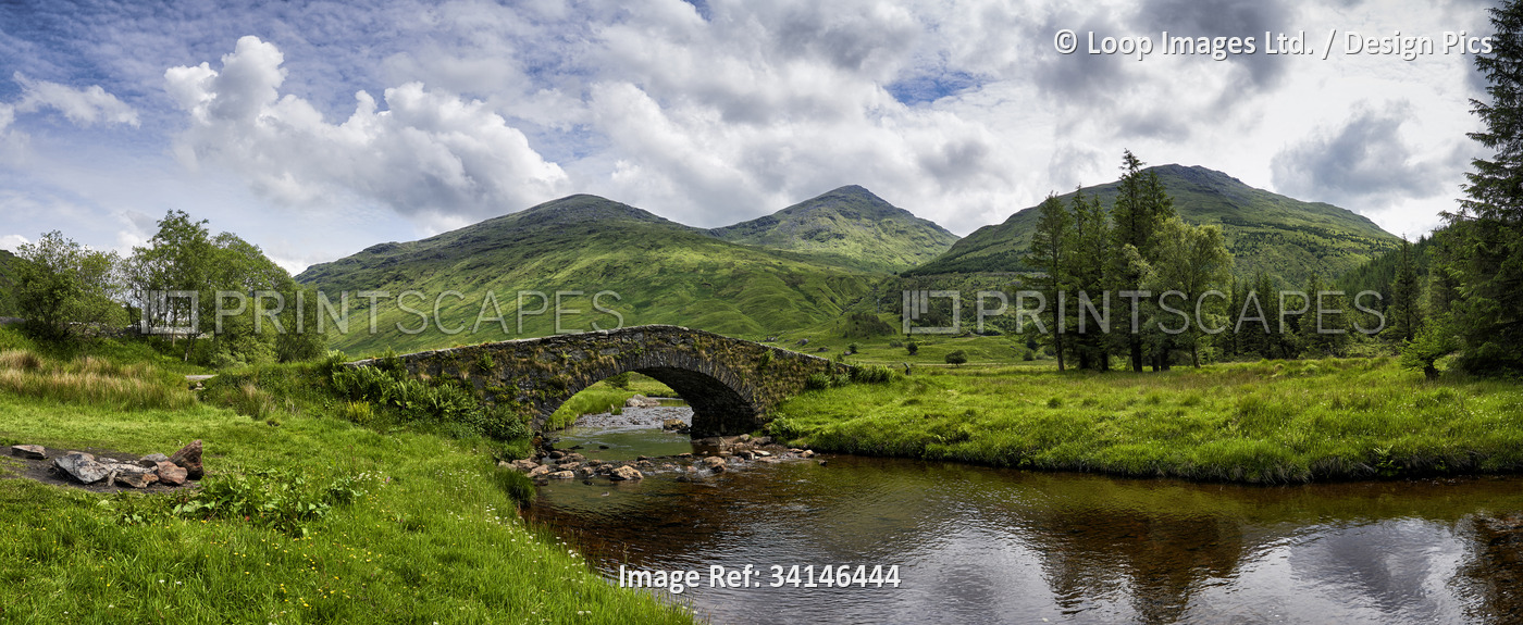 Panoramic view of Butter Bridge over Kinglas Water in the Loch Lomond National ...