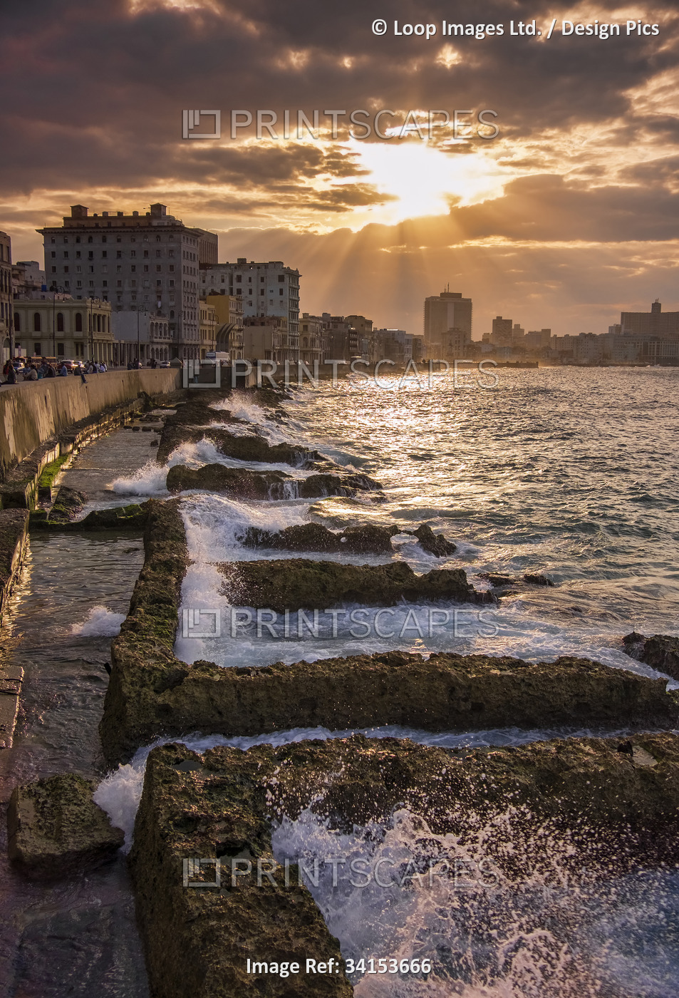 Sunset over The Malecon in Havana.