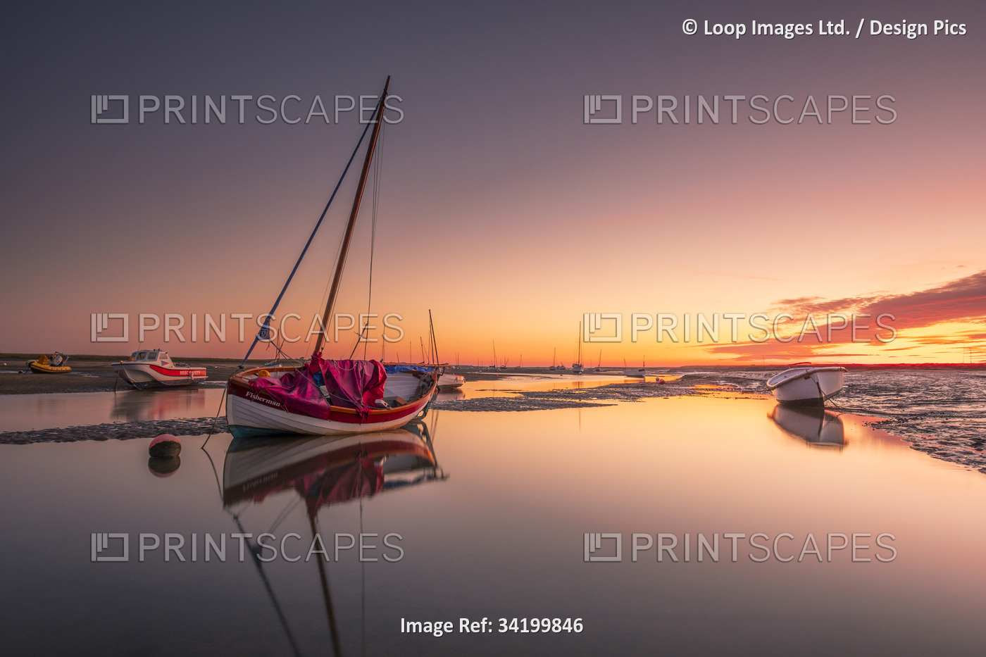 Dawn at Mow Creek in Brancaster Staithe on the north Norfolk coast.