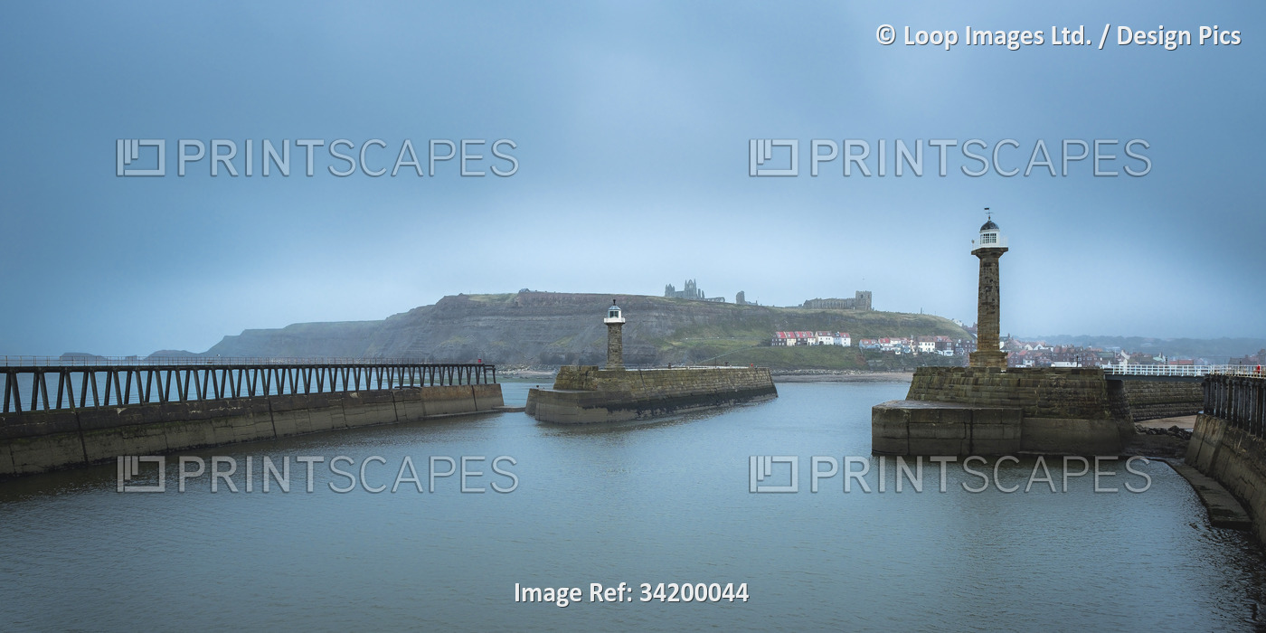 Entrance to the harbour at  Whitby looking back towards the town.