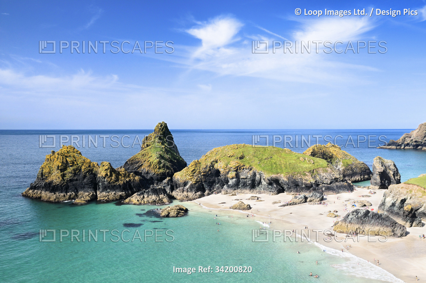 Summer sunshine at Kynance Cove on the Lizard Peninsula in south Cornwall.