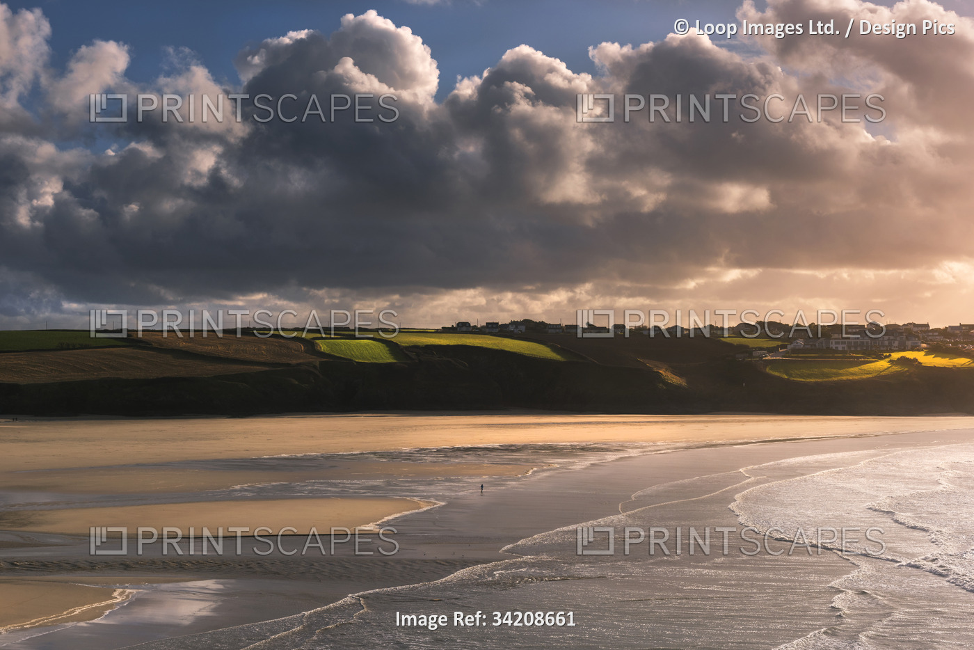Evening light over Crantock Beach in Newquay in Cornwall.