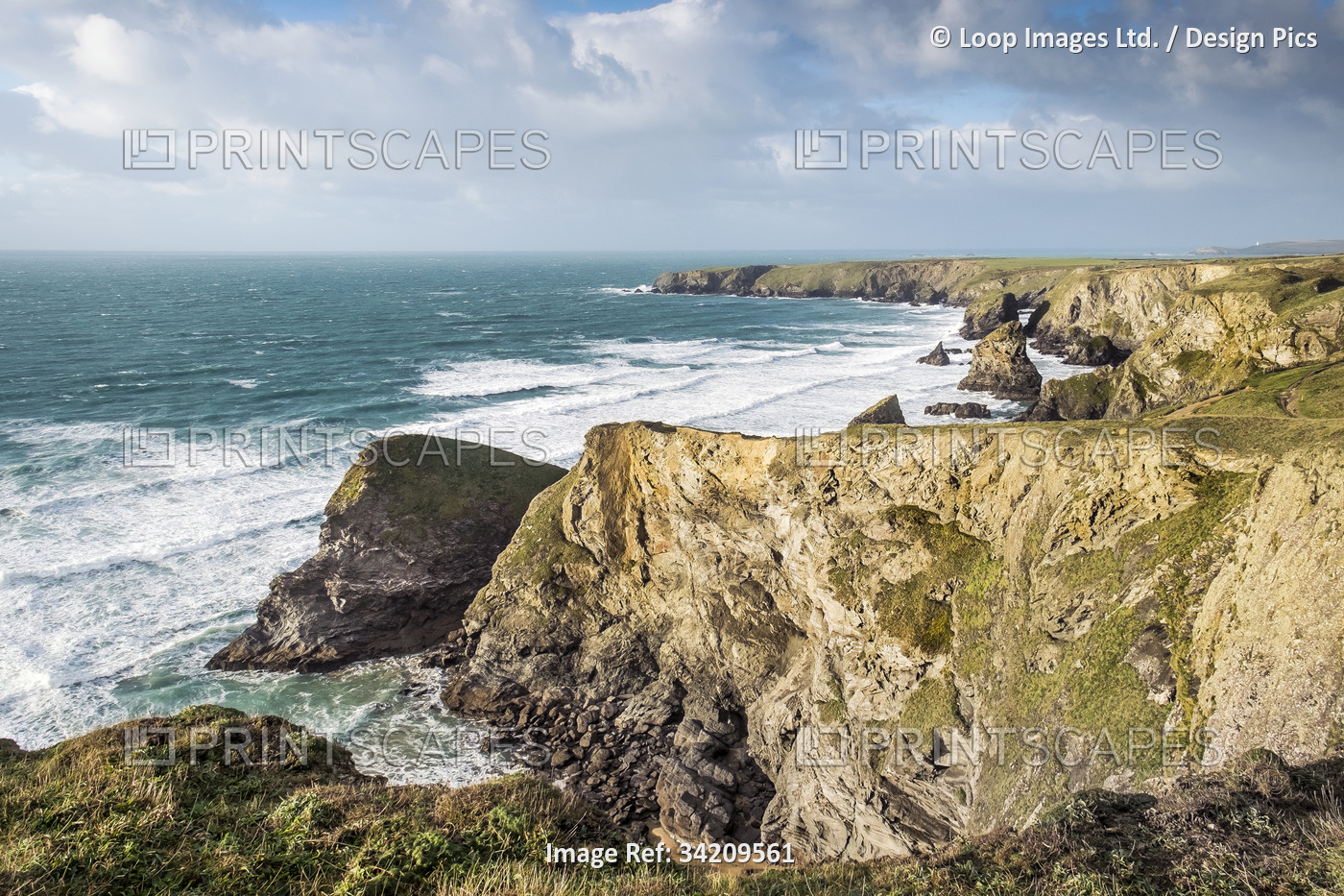 Pendarves Point and Pendarves Island with Bedruthan Steps in the background.