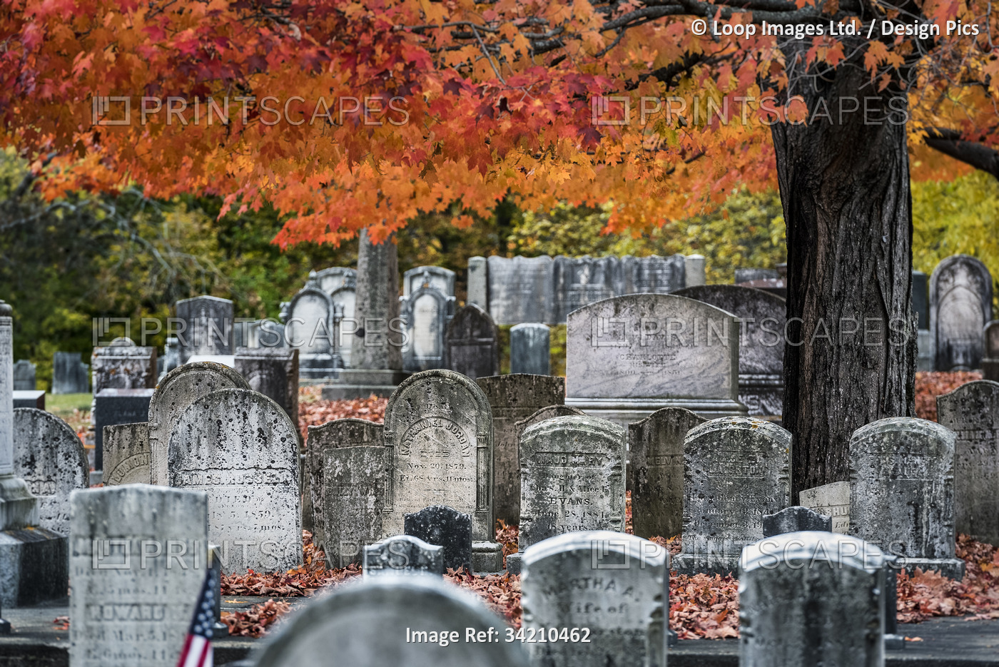 Autumn cemetery in Maine.