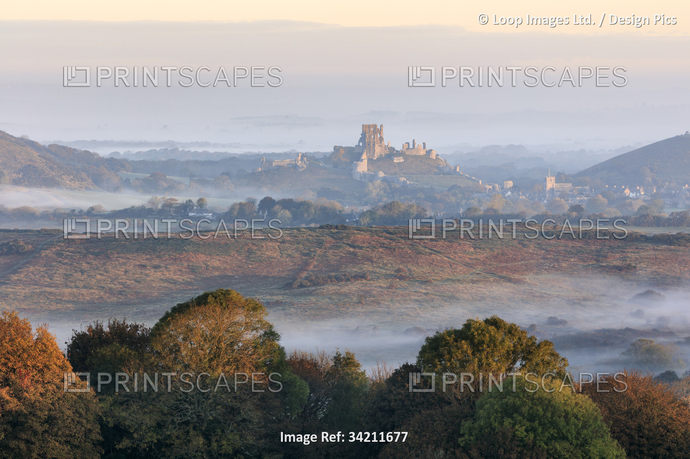 A misty morning at Corfe Castle.