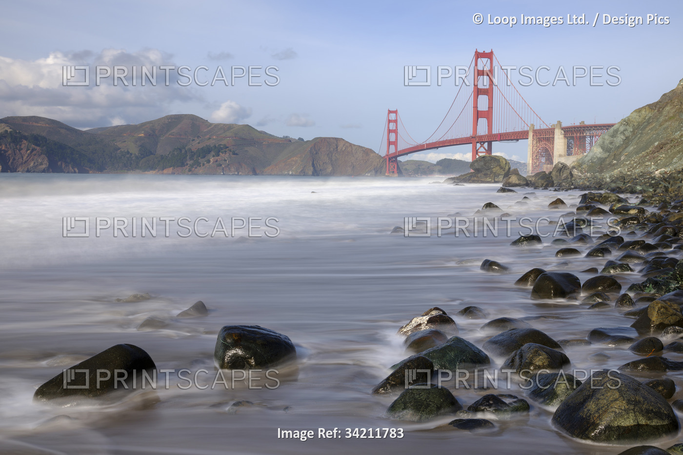 The Golden Gate Bridge in San Francisco viewed from Marshall's Beach.