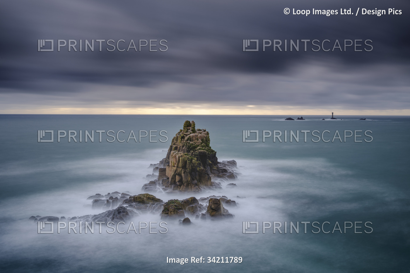 The Armed Knight at Land's End in stormy seas.