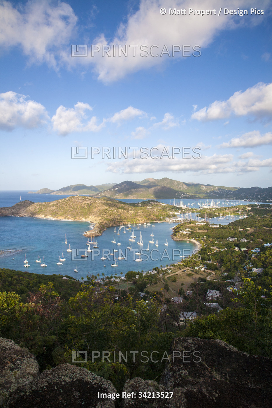 Famous view from Shirley Heights of Antigua's dramatically shaped coastline; ...