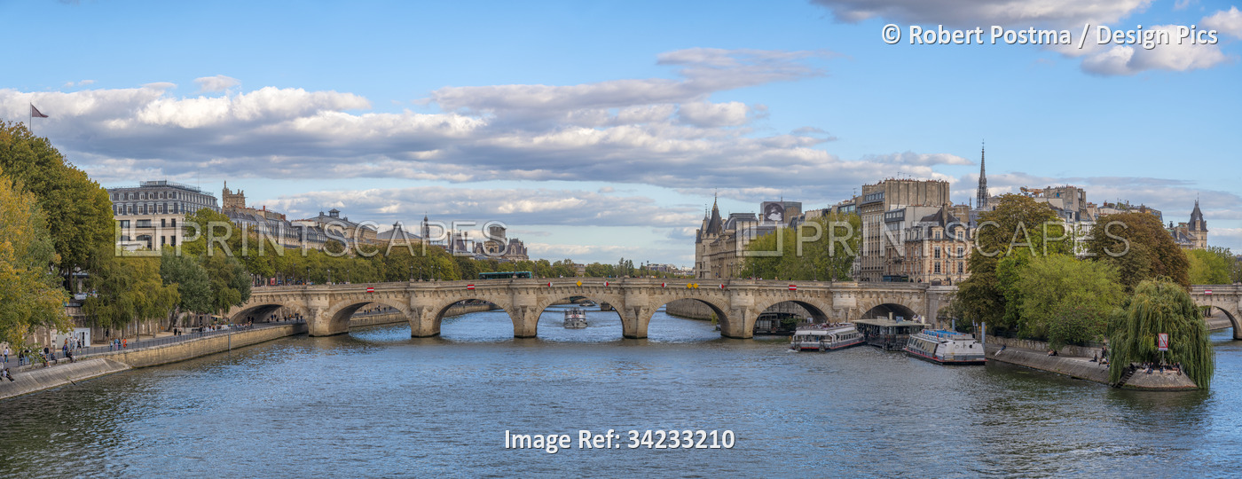 Panoramic image of a bridge over the Seine River, Paris; Paris, France