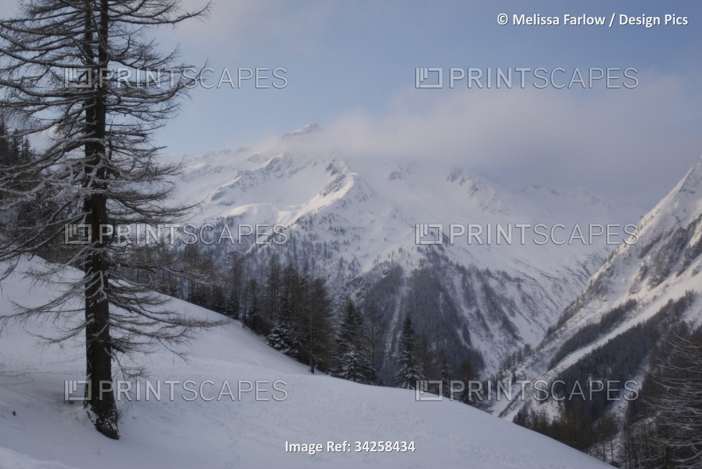 Winter snow scene of the French and Italian Alps; Chamonix, France