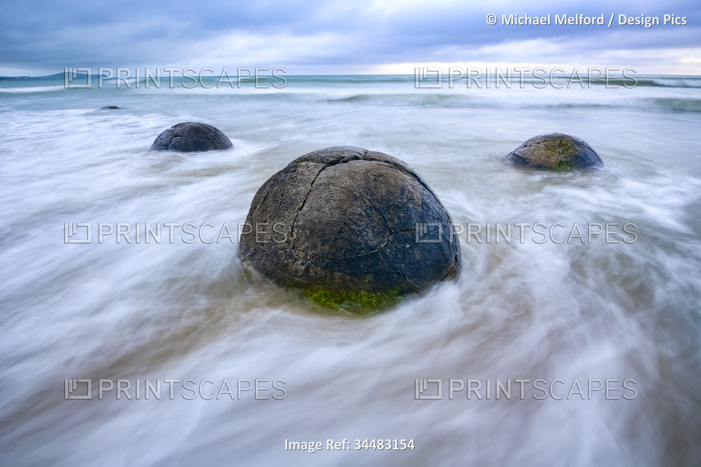 Long exposure of the Moeraki Boulders along Koekohe Beach on the South Island ...