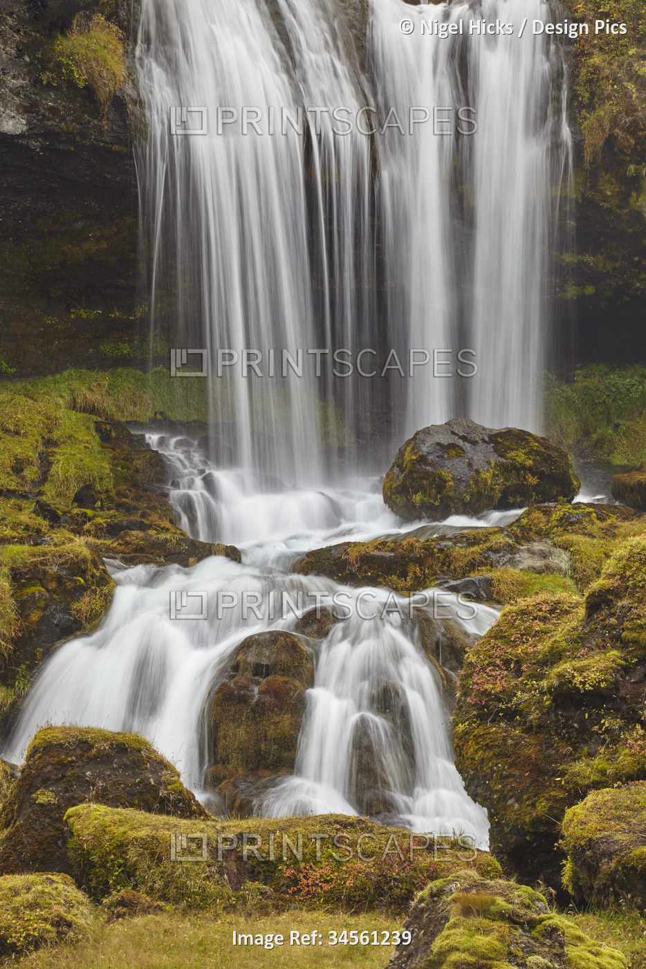 Waterfall on Helgafellsveit, mountain pass near Stykkisholmur, Snaefellsnes, ...