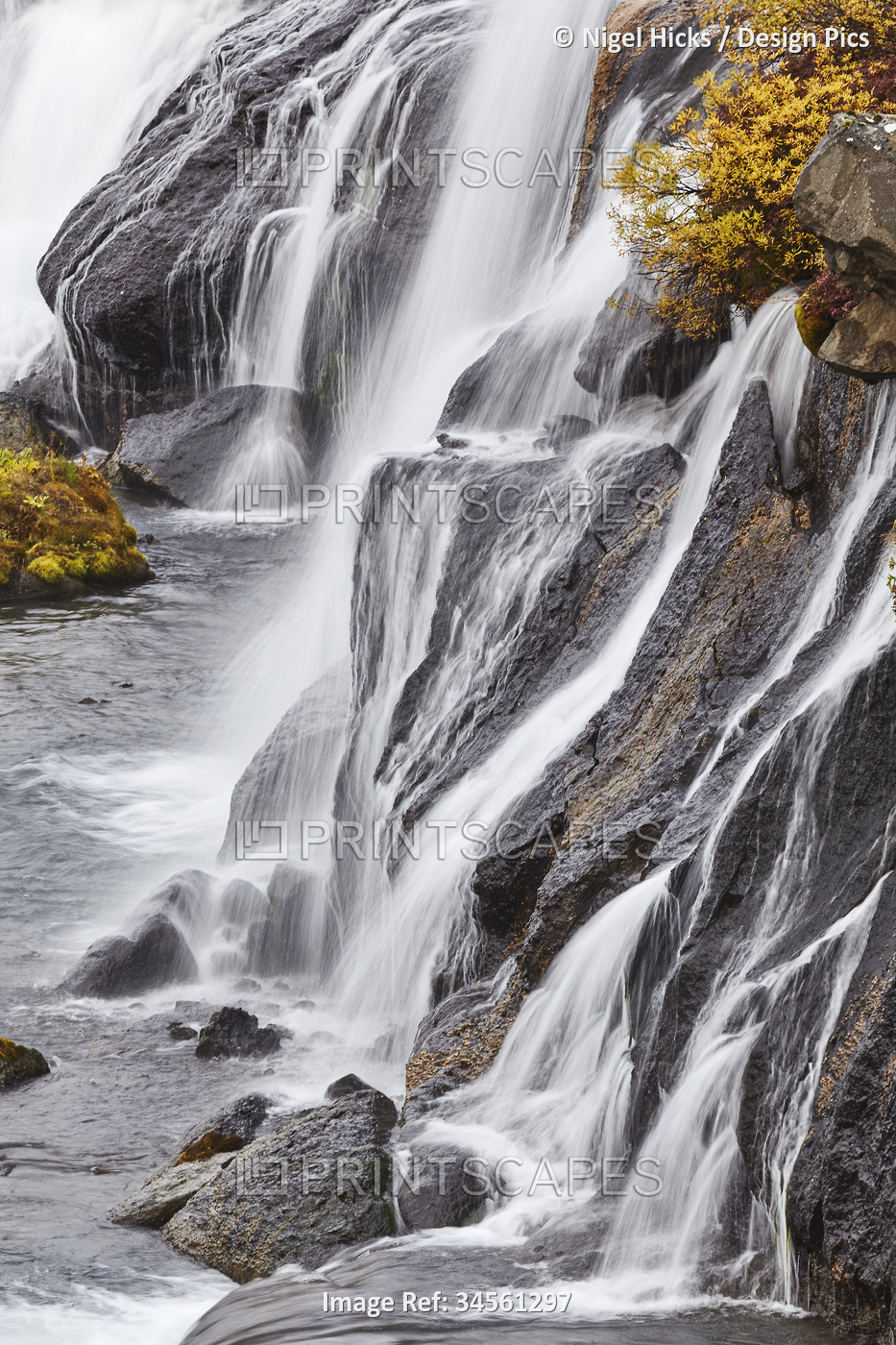 Hraunfosser Falls and the Hvita River, near Reykholt, west Iceland; Iceland